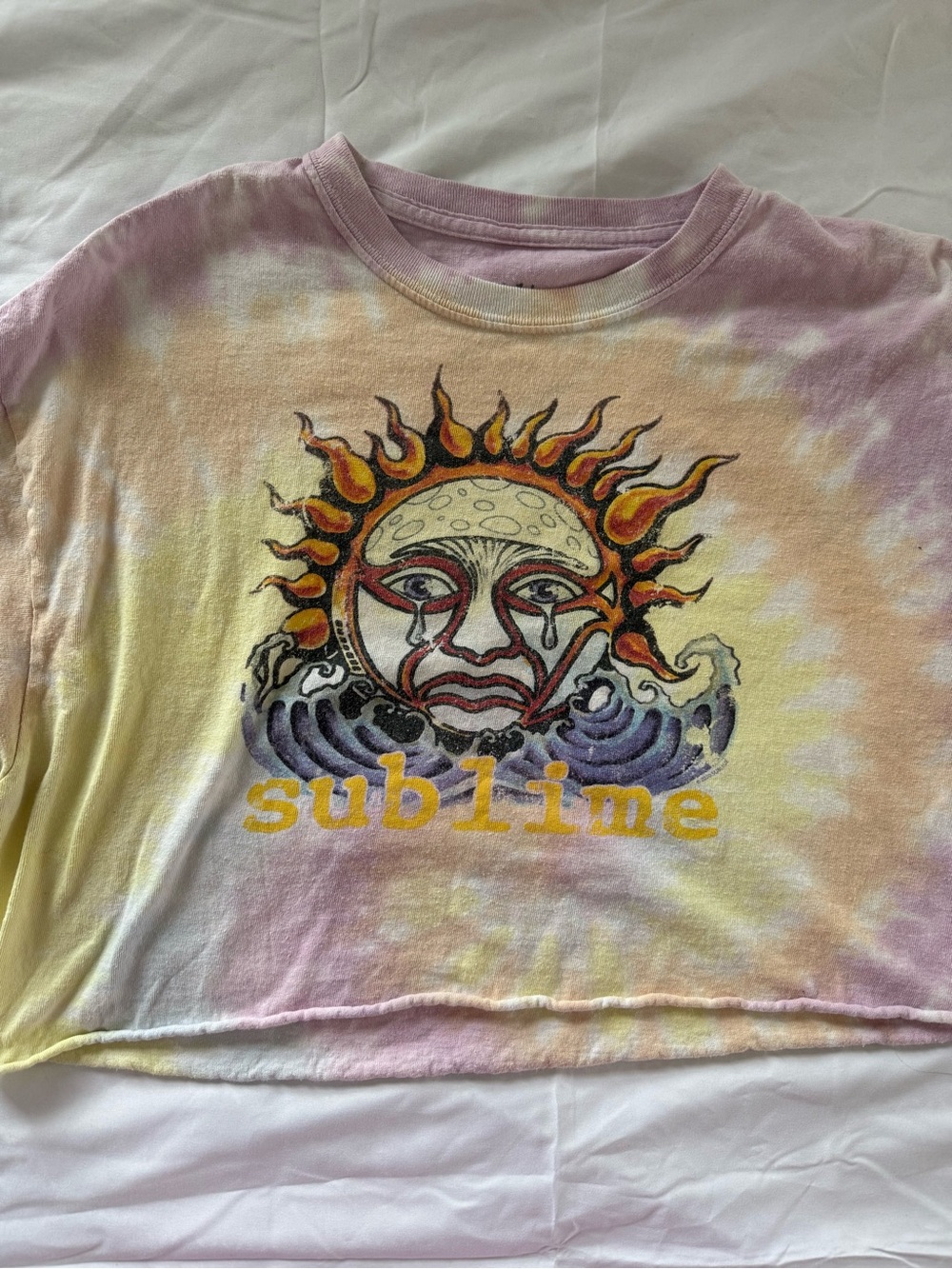Sublime Pastel Tie-Dye Sun Graphic Cropped T-Shirt Size Medium